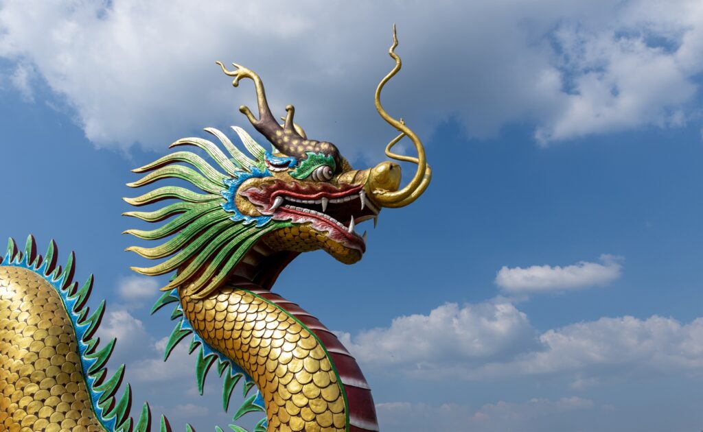 Chinese New Year Dragon Decoration on blue sky background